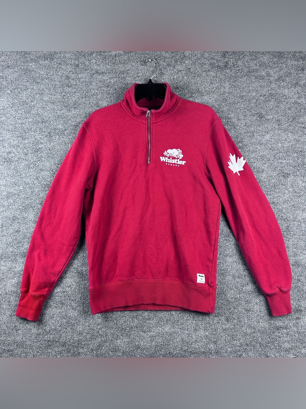Roots Canada Red Whistler Beaver Quarter Zip Fleece Sweatshirt Pullover Size XS